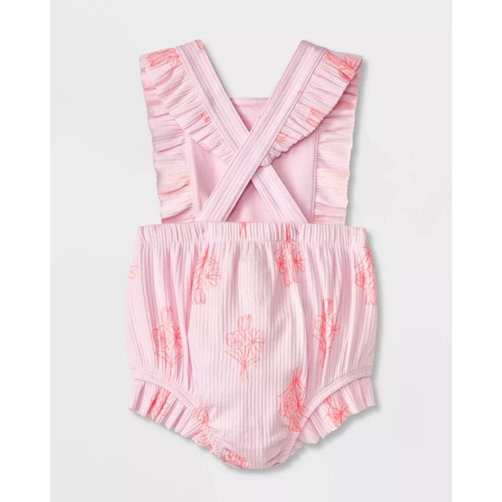 Cat & Jack Pink Floral Ribbed Ruffle Romper - Picture 2 of 2